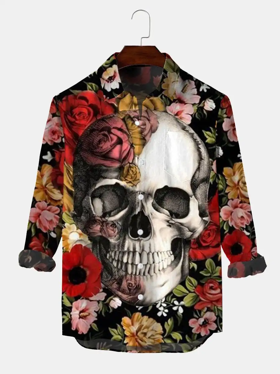 

Men's Men's Lapel Skull Print Long Sleeve Shirt