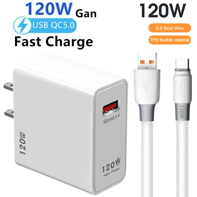 

120W Fast Charging Adapter for Xiaomi Civi 12S Ultra 12 Lite Redmi Note 11 9 Pro K50 POCO C40 Huawei Samsung Oneplus USB Charger