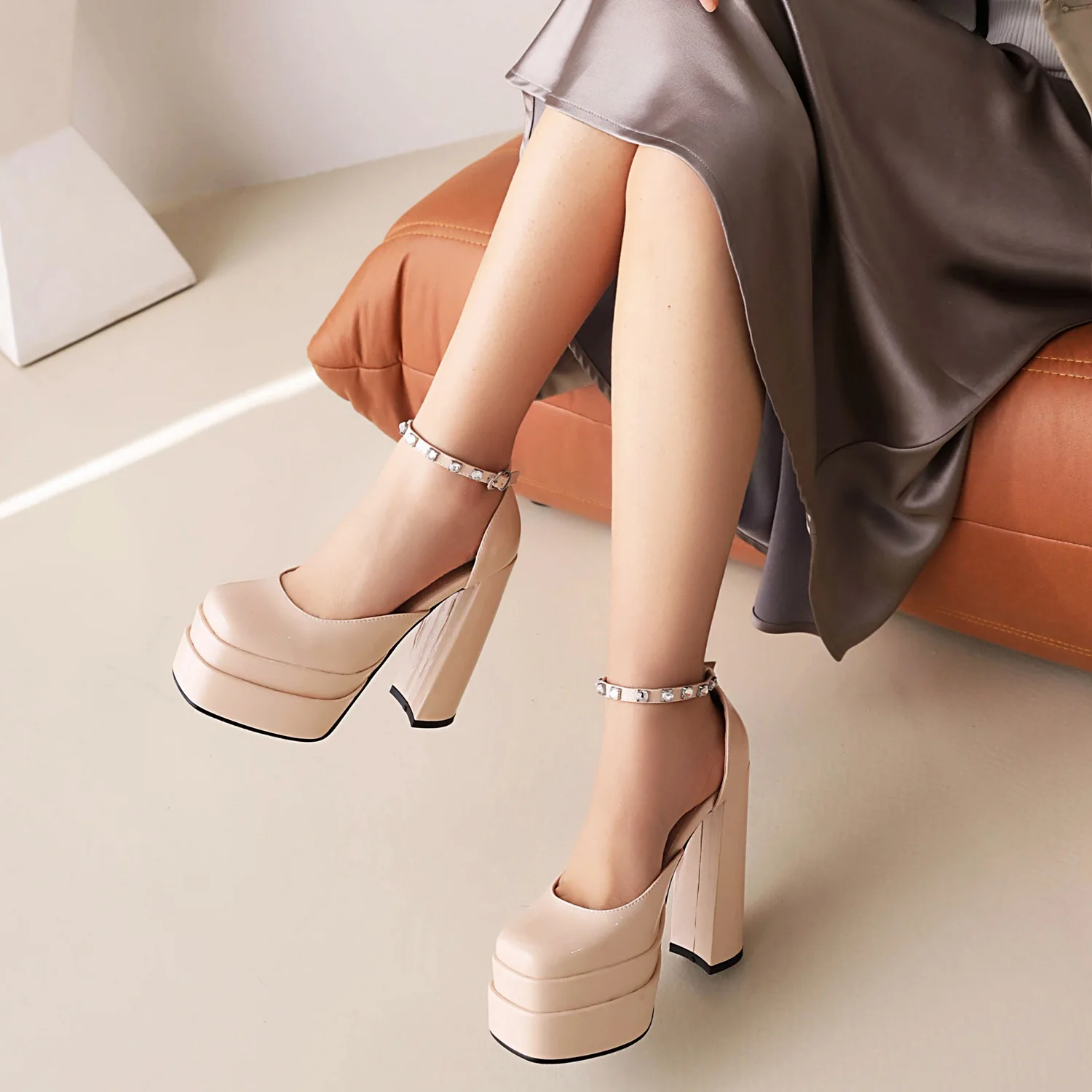 

Ladies Fashion club sandals double platform special design for bar and pole dance ankle strap super high big heel pump sandals