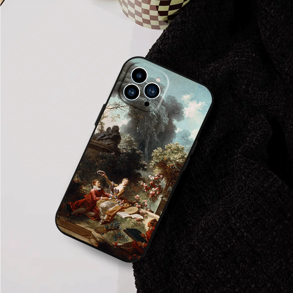 Чехол для телефона Art Jean H-Honore Fragonard iPhone 12 11 13 14 15 16 Max Pro Plus черный мягкий силиконовый