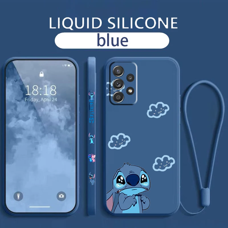 

Disney Cute Stitch Lilo Love Phone Case For Samsung Galaxy A73 A53 A33 A52 A32 A71 A51 A21S A03S 4G 5G Liquid Left Rope Cover