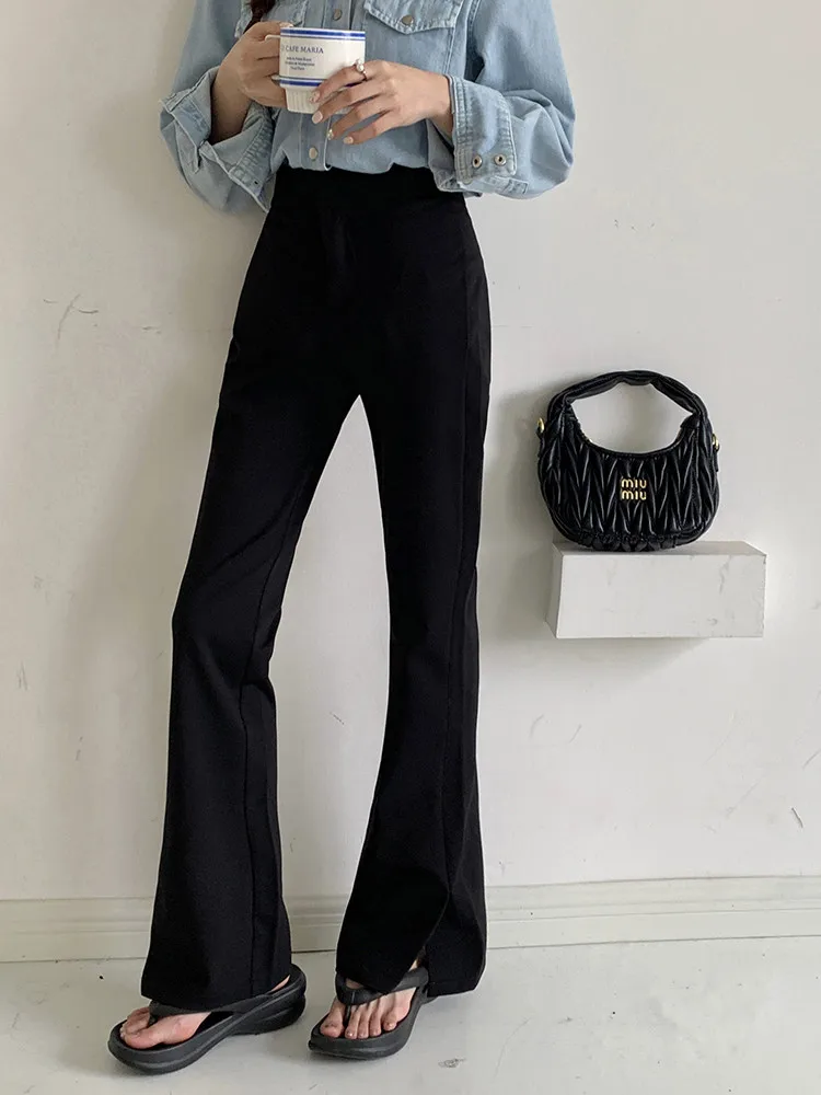 

2023 Summer Suit Pants Office Lady Korean Fashion Slim Long Pant Female High Waist Casual Flare Pants Elegant Black Trousers