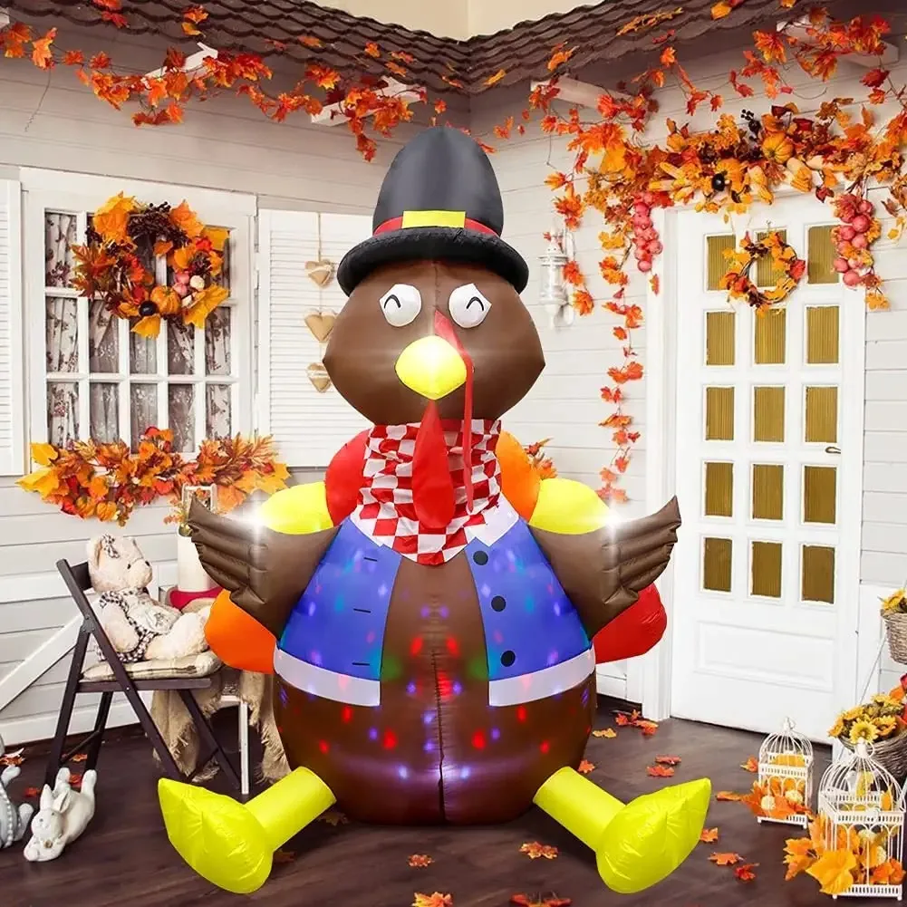 

Ourwarm 6ft Thanksgiving Outdoor Inflatable Decoration 2023 Smile Turkey Grateful Party Decor Builtin Festoon LED Rotating Light
