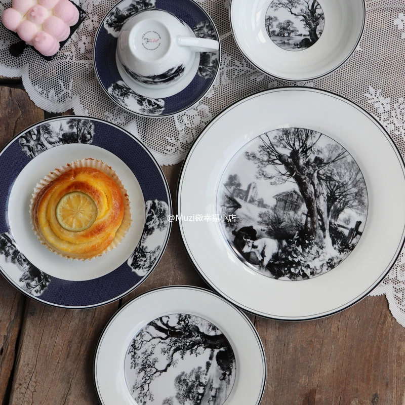 

Retro rural village ceramic cutlery steak spaghetti dish salad bowl home plates set اطباق طعام dinner plates