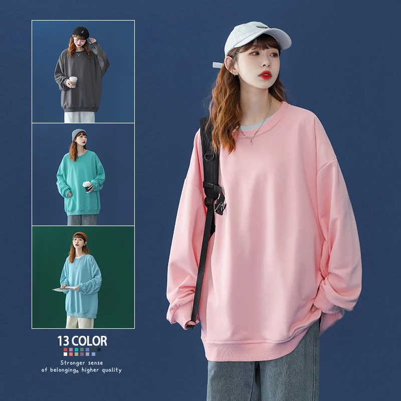 

2022 Spring Autumn Women Oversize Hoodies Female Candy Color Loose Sweatshirt Casual Comfortable Crewneck Pullovers