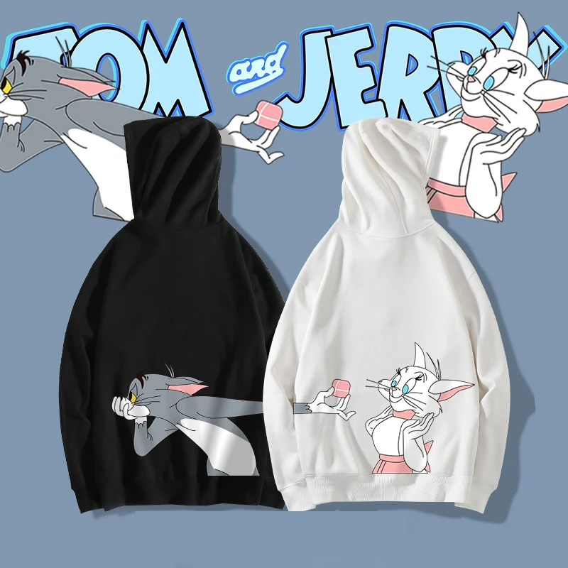 

Новые толстовки с капюшоном Kawaii Cat Tom Mouse Jerry Ulzzang парные женские и мужские осенне-зимние теплые пуловеры Свитшот унисекс повседневные толстовки