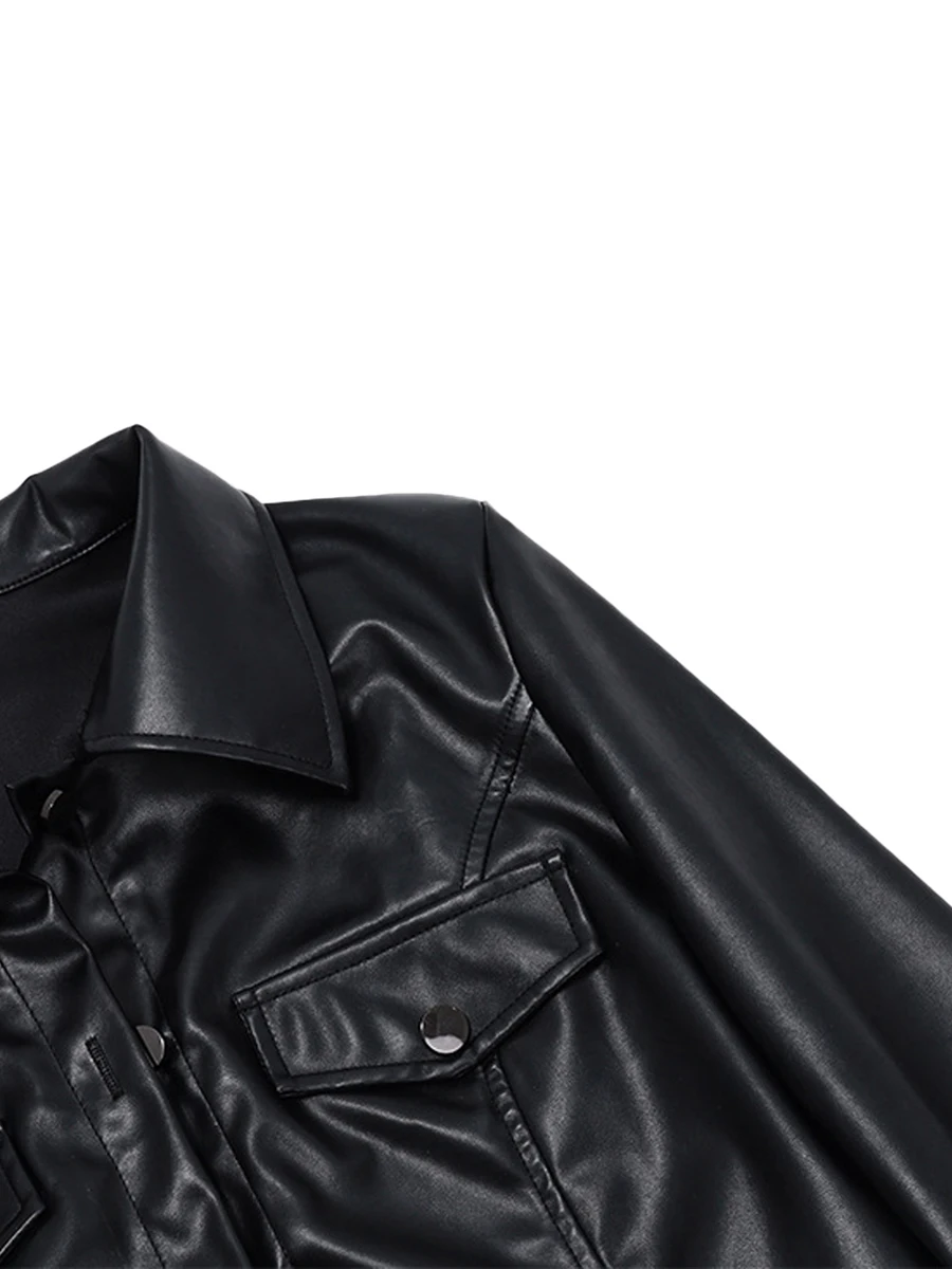 Женский укороченный жакет из искусственной кожи y2k черный в стиле ретро с длинным