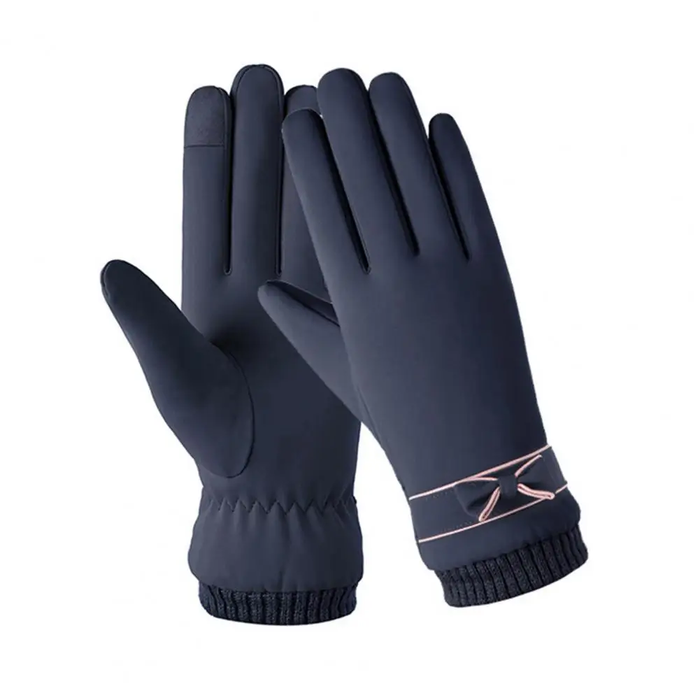

1 Pair Full Finger Bowknot Fleece Women Gloves Winter Elastic Cuffs Touch Screen Thermal Gloves Hand Protect Cover