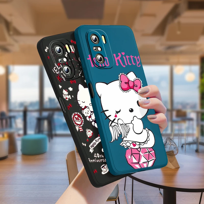 

Hello Kitty Love Cartoon For Xiaomi Redmi Note 11 10S 10 9S 9T 9 8T 8 Pro Plus 7 6 5 4G 5G Liquid Silicone Soft Rope Phone Case
