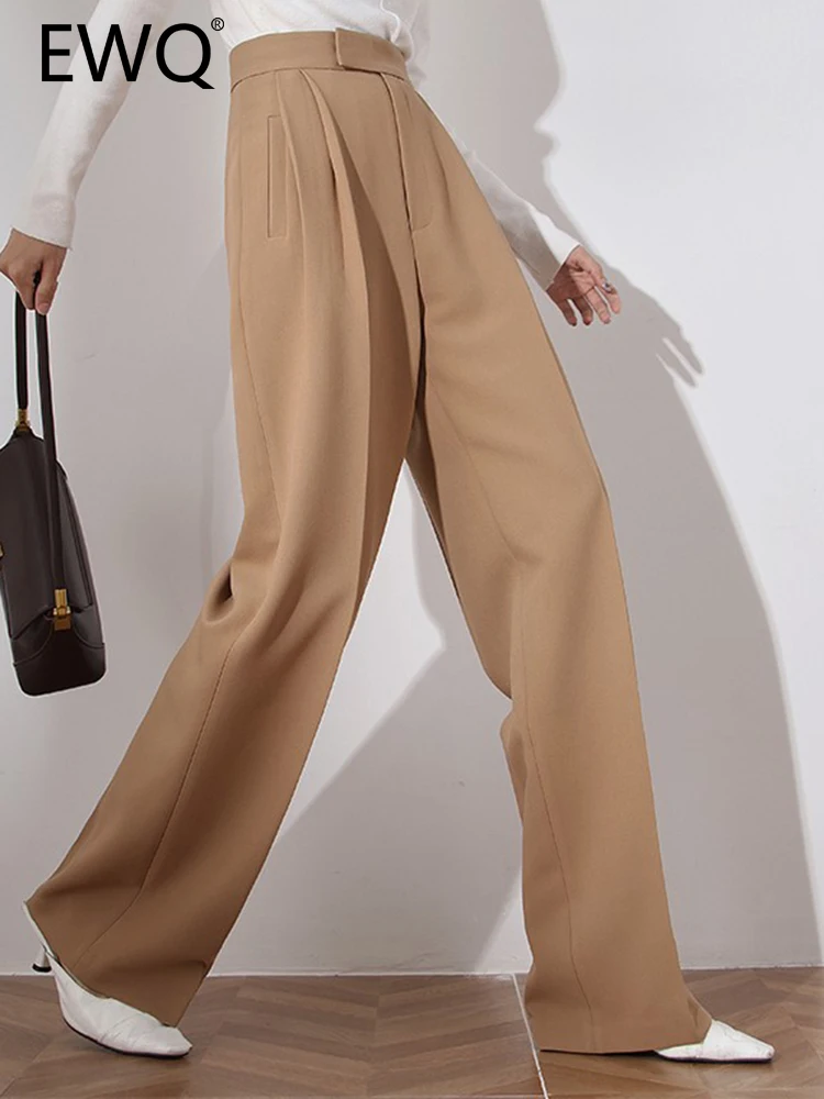 

EWQ Fashion Office Lady Straight Wide Leg Pants For Women Solid Pleated Elegant Female Trouses 2023 Summer New Clothing 26D3545
