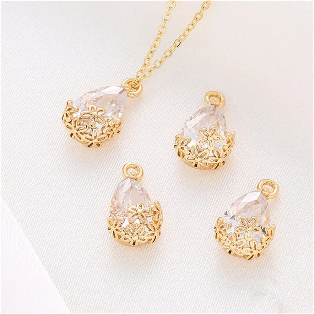 

14K gold plum lace zirconia drop pendant diy handmade small pendant charm bracelet necklace accessories