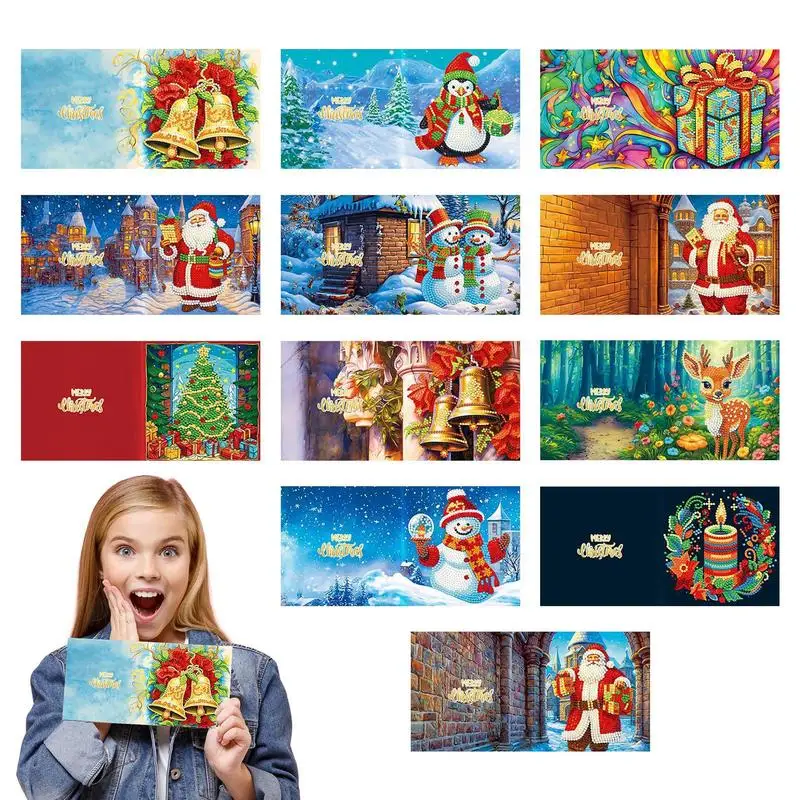 

Рождественские открытки, новинка, наборы для изготовления открыток с 12 шт. рождественских элементов, Набор для творчества для девочек и мальчиков, бумажная открытка ручной работы, новое поступление