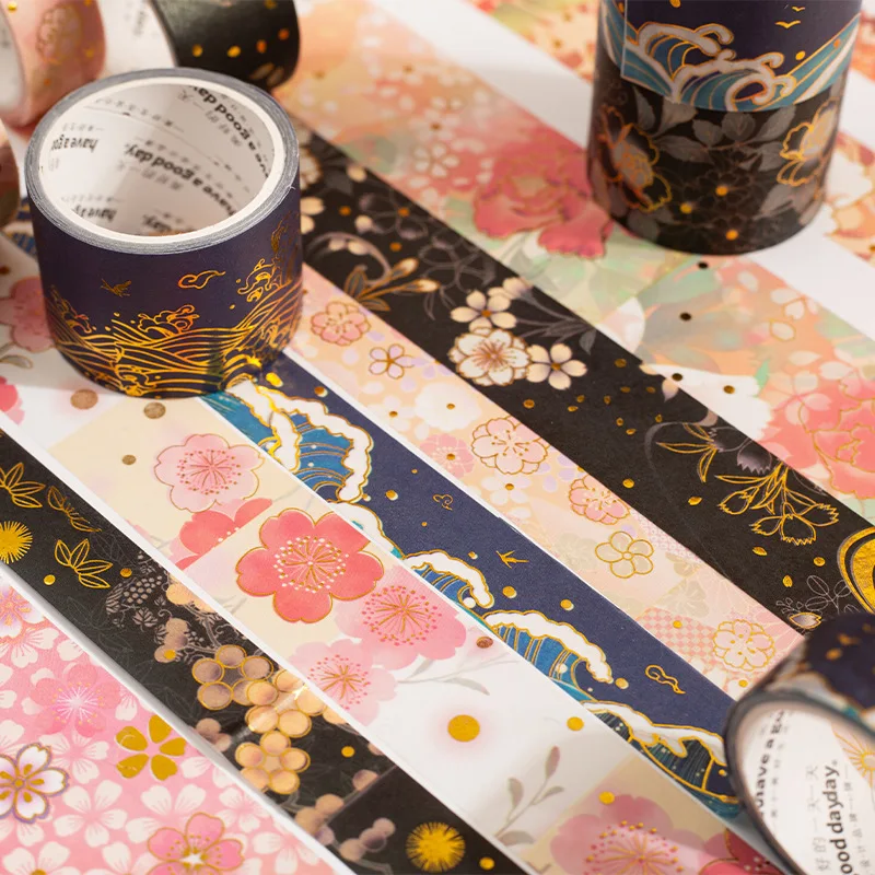 

Retro Chinese Style Bronzing Masking Washi Tape Vintage Flower Crane Decorative Adhesive Sticker Diy Scrapbooking Label Planner