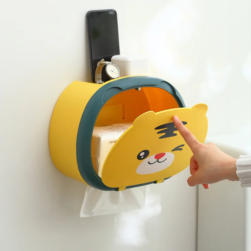 

Toilet Paper Towel Dispenser Wall-mounted Bathroom Accessories Cartoon Animal Punch-free Tissue Box Storage Rack Tissue Holder