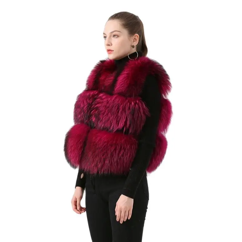 Fashion 100% Natural Raccoon Furs Short Vest Women Winter Real Fur Thicken Fluffy Coat Korean Streetwear For Women Luxury Warm