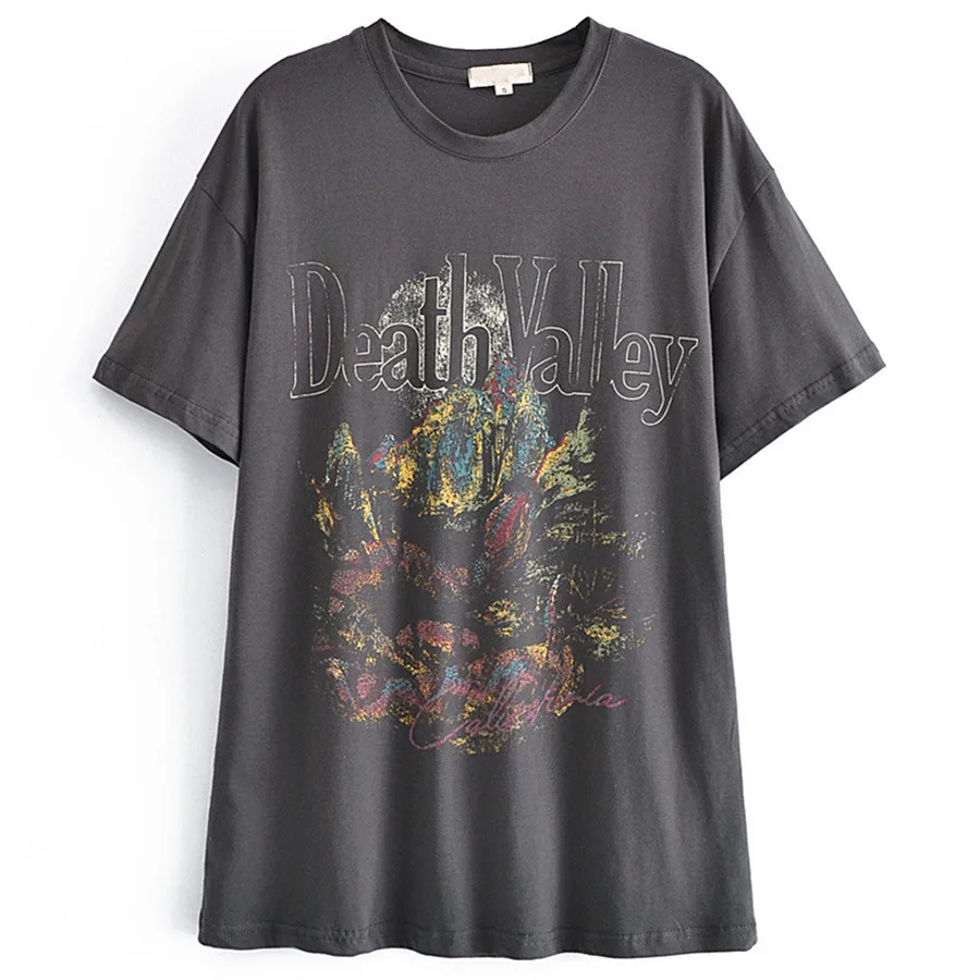 

Elmsk Ins Fashion Blogger Vintage Printing O-neck Cotton Summer T Shirt Women 2022 High Street Harajuku Tshirt Camisetas Tops