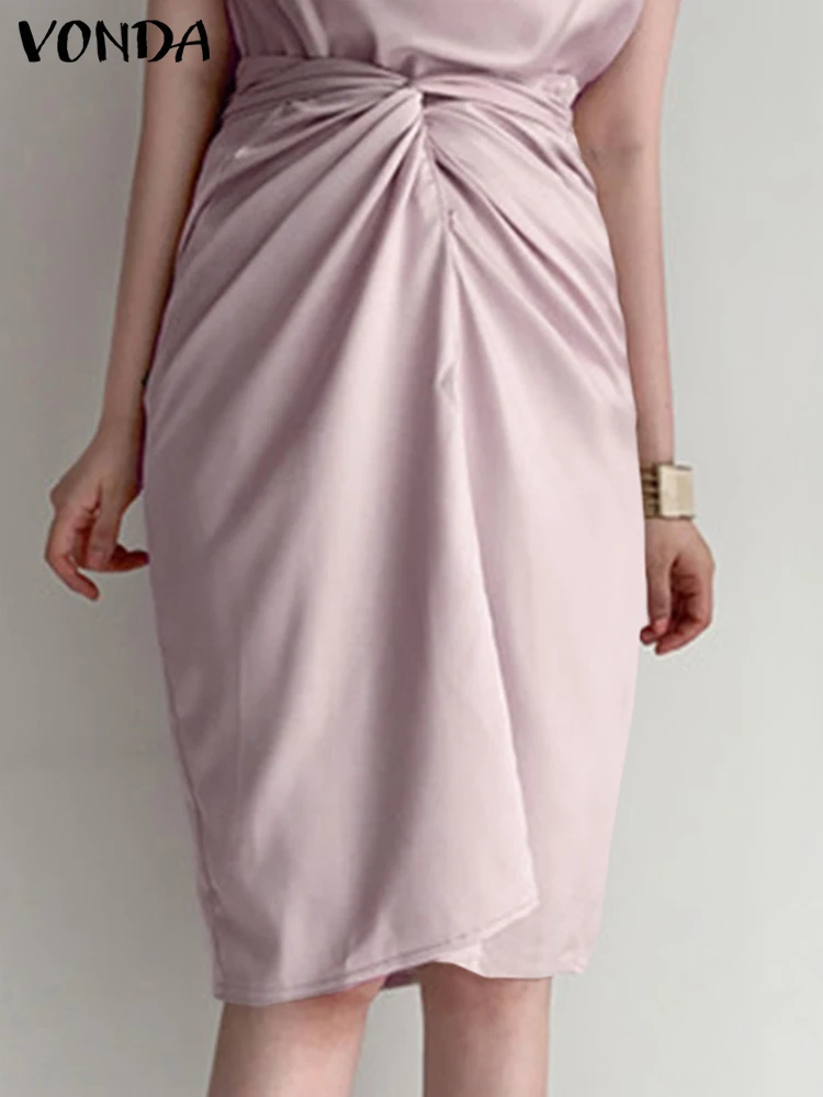 

Винтажная Женская юбка VONDA с высокой талией и бантом, Женская Офисная элегантная плиссированная длинная юбка, элегантная вечерняя юбка овер...