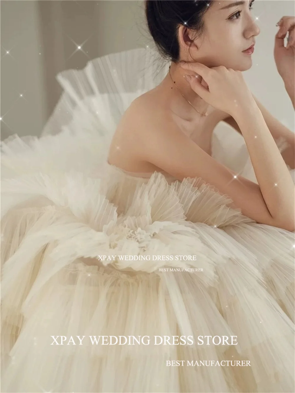 XPAY элегантное корейское бальное платье без бретелек рукавов многоярусные