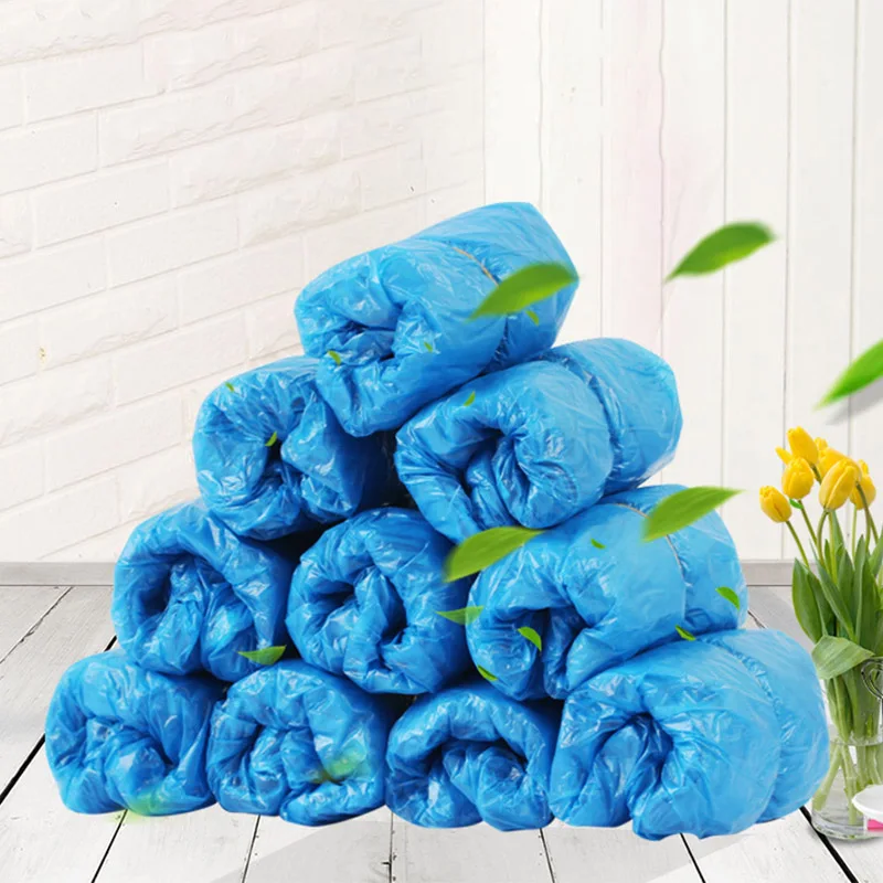 

100pcs/bag Blue Portable Waterproof Boot Cover Plastic Disposable Shoe Cover Dustproof Thickened Plastic Foot Cover