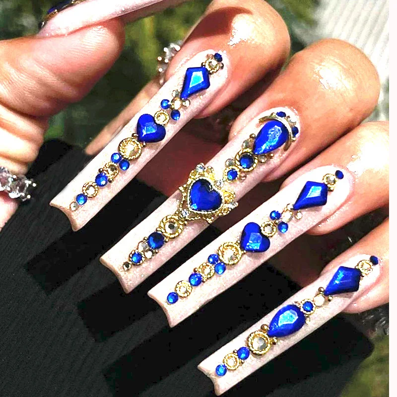 

Blue Crystal Nail Charms Gems Mixed Metal Nail Art Diamond Rhinestones for XXL Nail Decorations DIY Luxury Nail Jewelry Supply