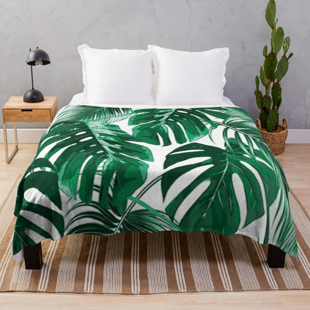 

Tropical Leaves - Palm Tree Leaf - Hawaiian Throw Blanket Retro Blankets Decorative Bed Blankets Moving Blanket