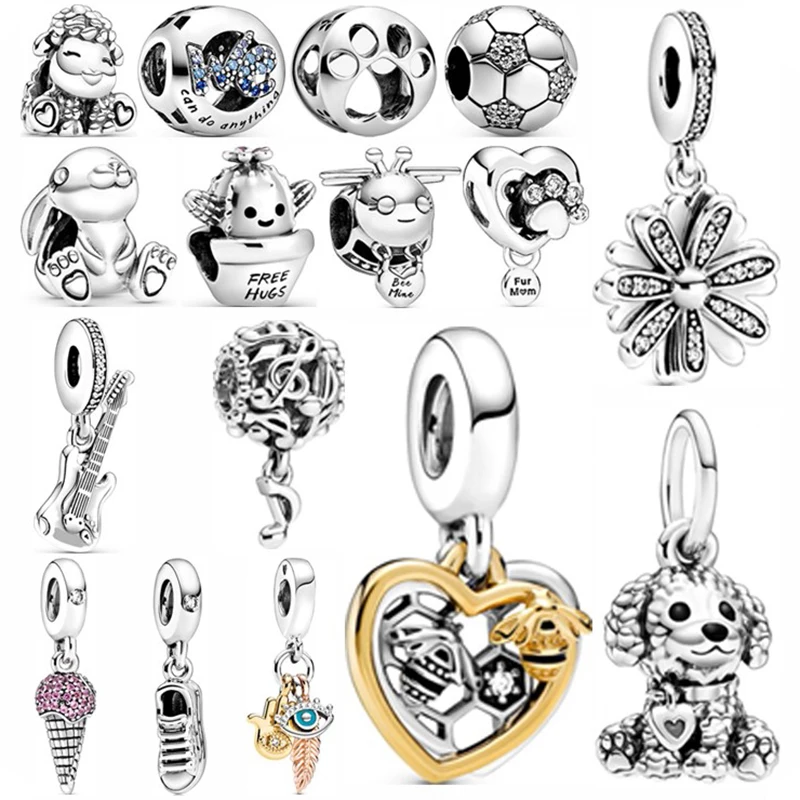 

Suitable For Original Pandora Bracelet S925 Sterling Silver Sheep, Rabbit, Cactus And Electric Guitar Charm Woman Diy Jewelry