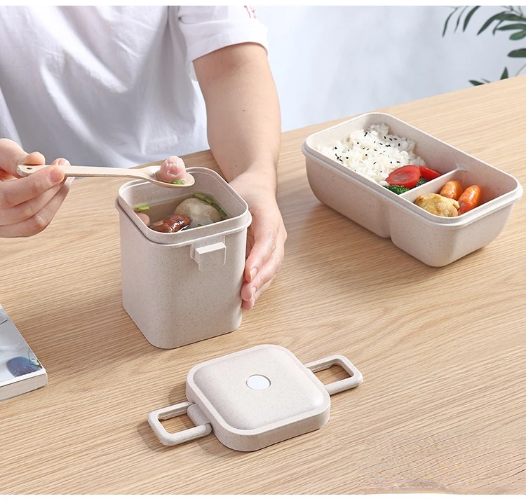 

Ланч-бокс в японском стиле из пшеничной соломы, студенческий портативный набор ланч-боксов с возможностью микроволновки для офисных работн...