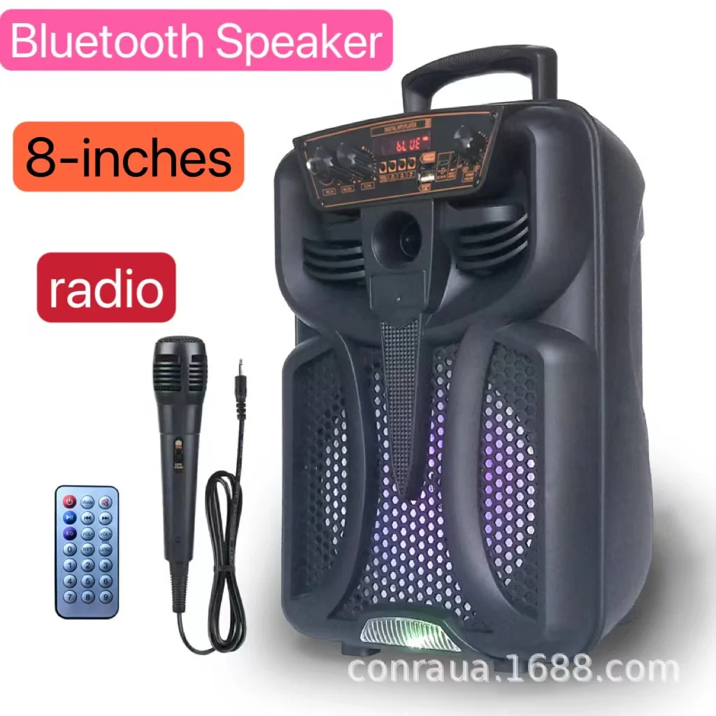 

8-дюймовый высокомощный Bluetooth-динамик, портативная уличная стереоколонка для Домашнего Караоке, светодиодный, динамик с микрофоном и пультом дистанционного управления, FM