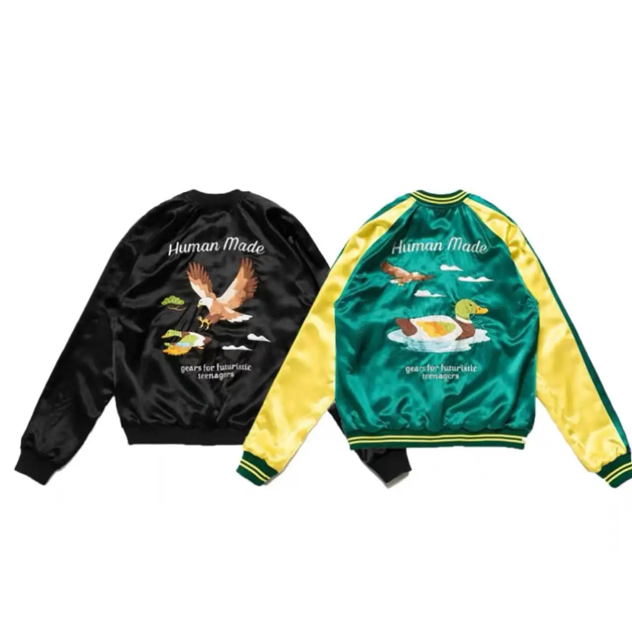 

Jackets Autumn Couple Love Loose Casual Fashion Baseball Double sided Silk Jacket for Men Women Embroidery Coats 0697-4