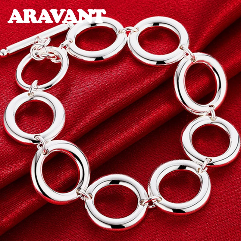 

Aravant 925 Silver Fashion Round Circle Charm Chains Bracelet For Women Luxury Wedding Jewelry