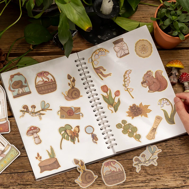 

Jungle Specimen Series Gold Stamping Washi Stickers Cute Stationery Labels Decor Laptop Phone Art Collage Scrapbooking Planner