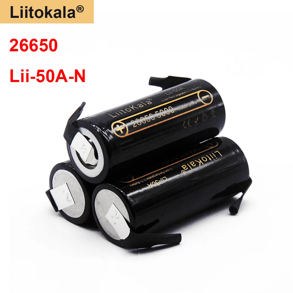 

LiitoKala 26650 5000mah Li-ion Rechargeable Battery Lii-50A-N 3.7v 26650 battery for Flashlight + DIY nickel