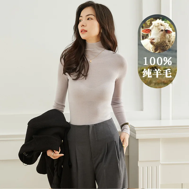 

Spring and autumn new knitwear women's long-sleeved high-neck casual slimming bottoming shirt 2022 gray