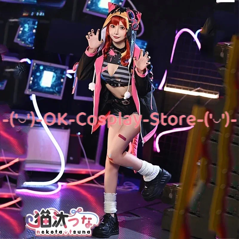 Nekota Tsuna Косплей Костюм Vtuber Милый праздничный костюм Пальто с капюшоном Топ Брюки