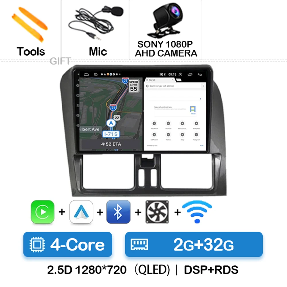 

Автомобильный радиоприемник Android 15 для Volvo XC60 Que 1 2008-2017 Qualcomm Viedo Player GPS DVD Wireless Carplay Auto BT DSP Автораadio QLED