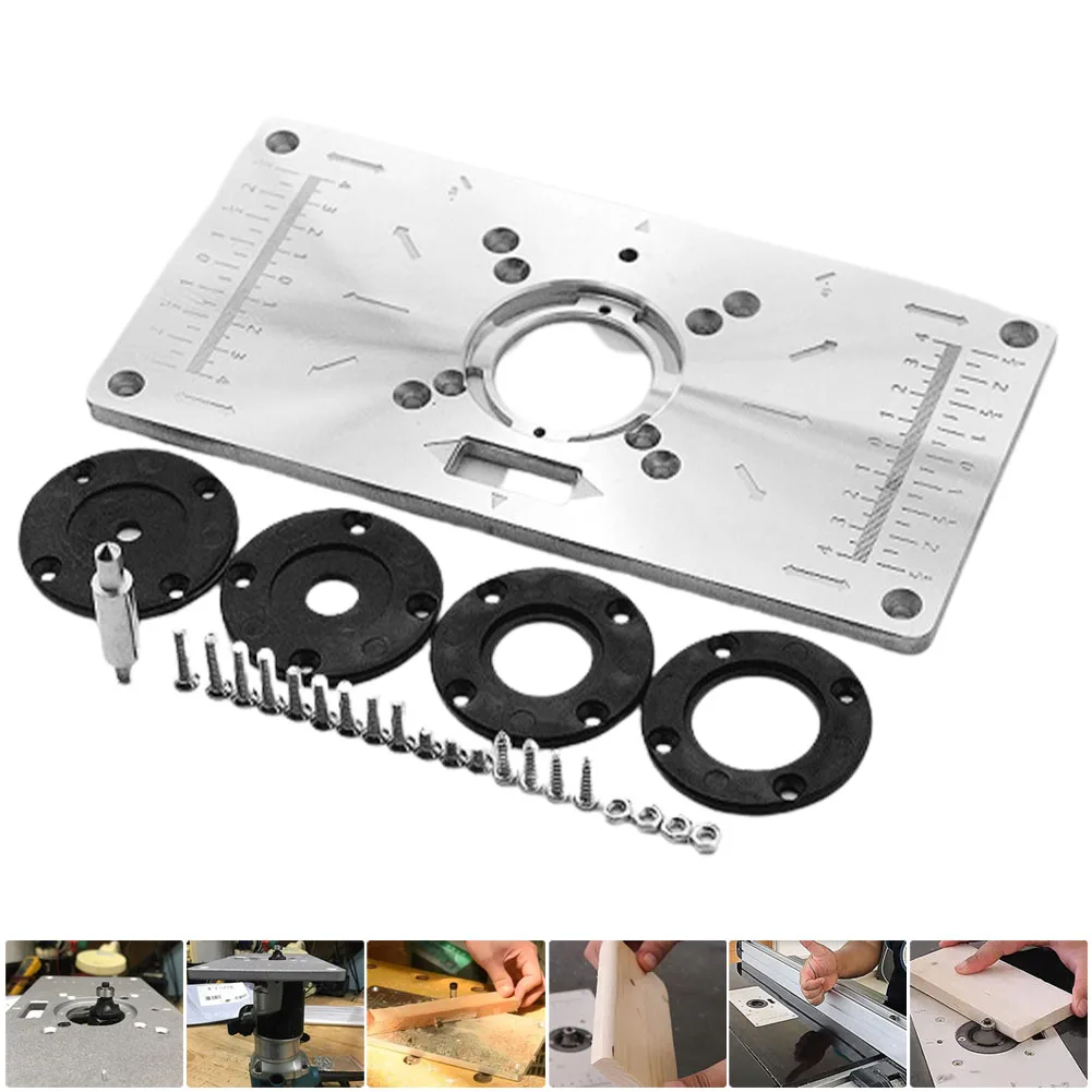 

Woodworking Benches Aluminum Router Table Insert Plate W/ 4 Rings Screws 9.3 * 4.7 * 0.3inch For RTO700C