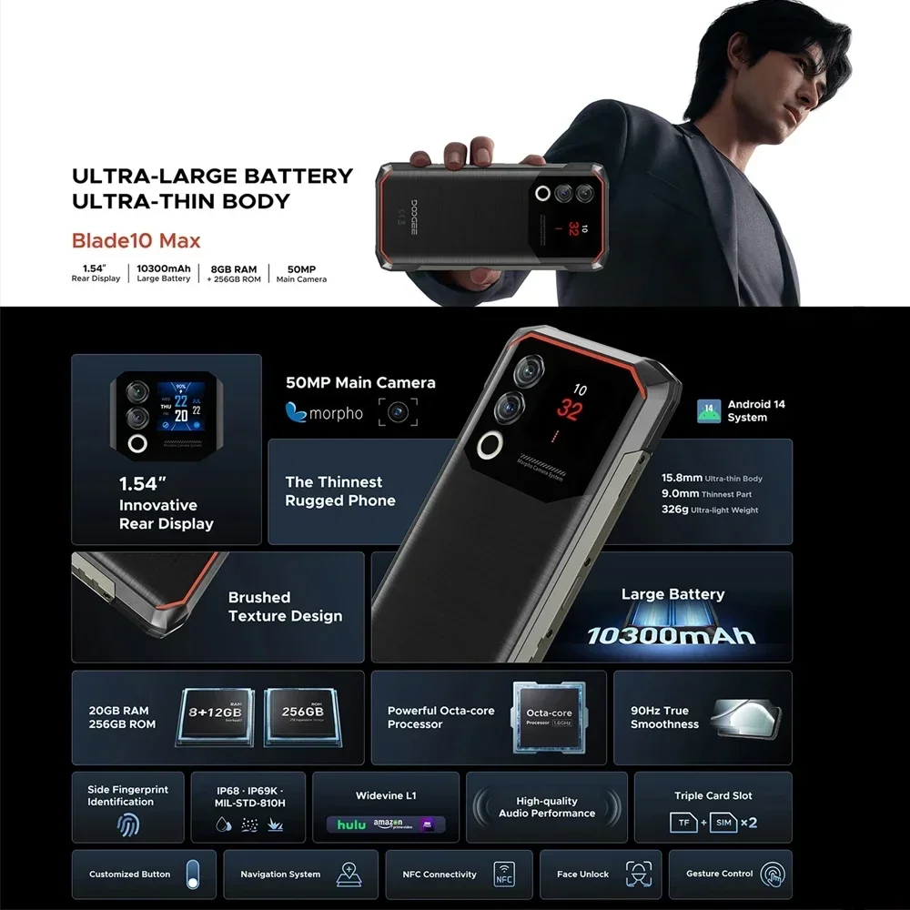 Прочный смартфон DOOGEE Blade 10 Max 4G Android 14 с расширенным сроком службы T606 6 56 дюйма 8 ГБ +
