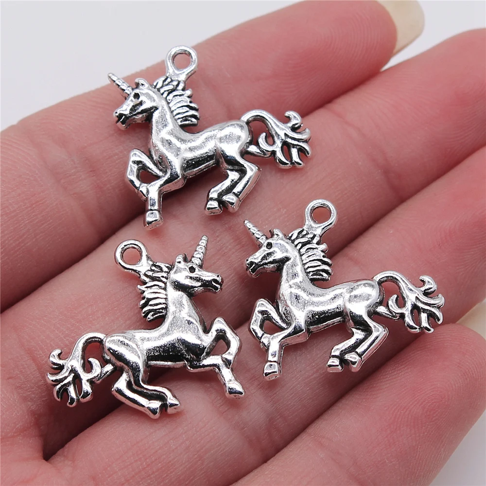 

10pcs Charms Horse Unicorn 24x28mm Antique Silver Color Pendants DIY Crafts Making Findings Handmade Tibetan Jewelry Wholesale