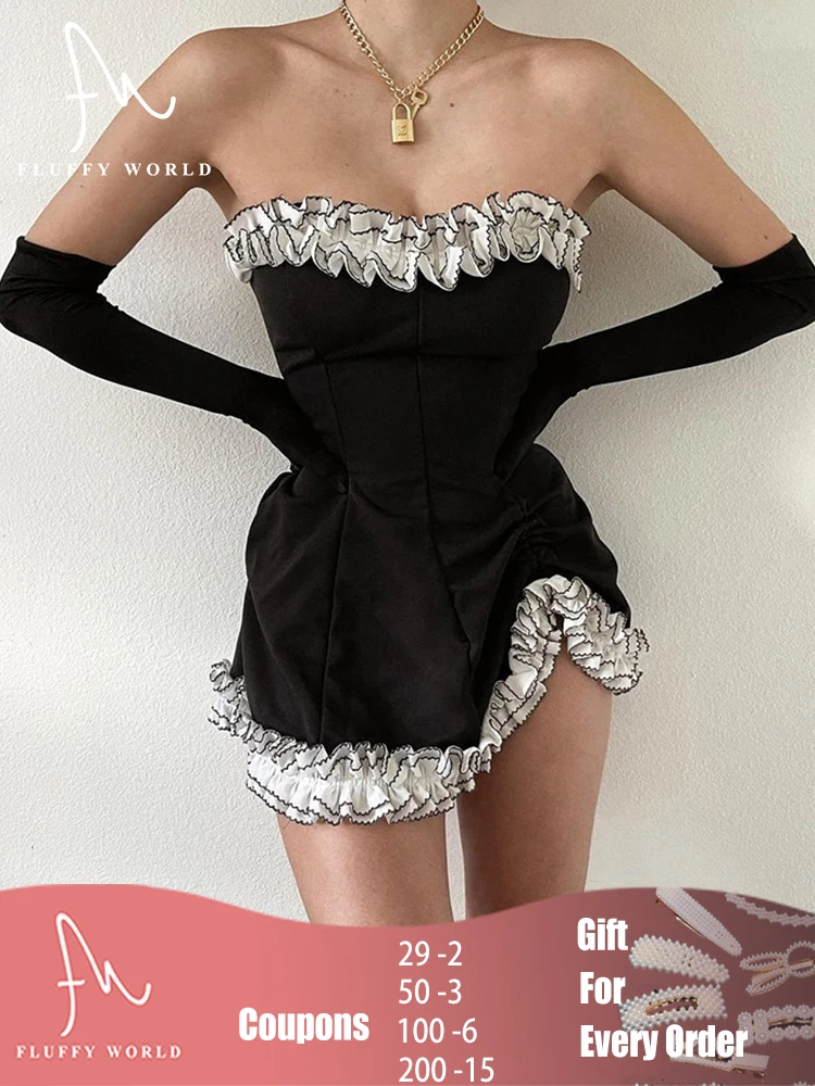 Женское сексуальное мини-платье Y2K с корсетом платье без бретелек длинным