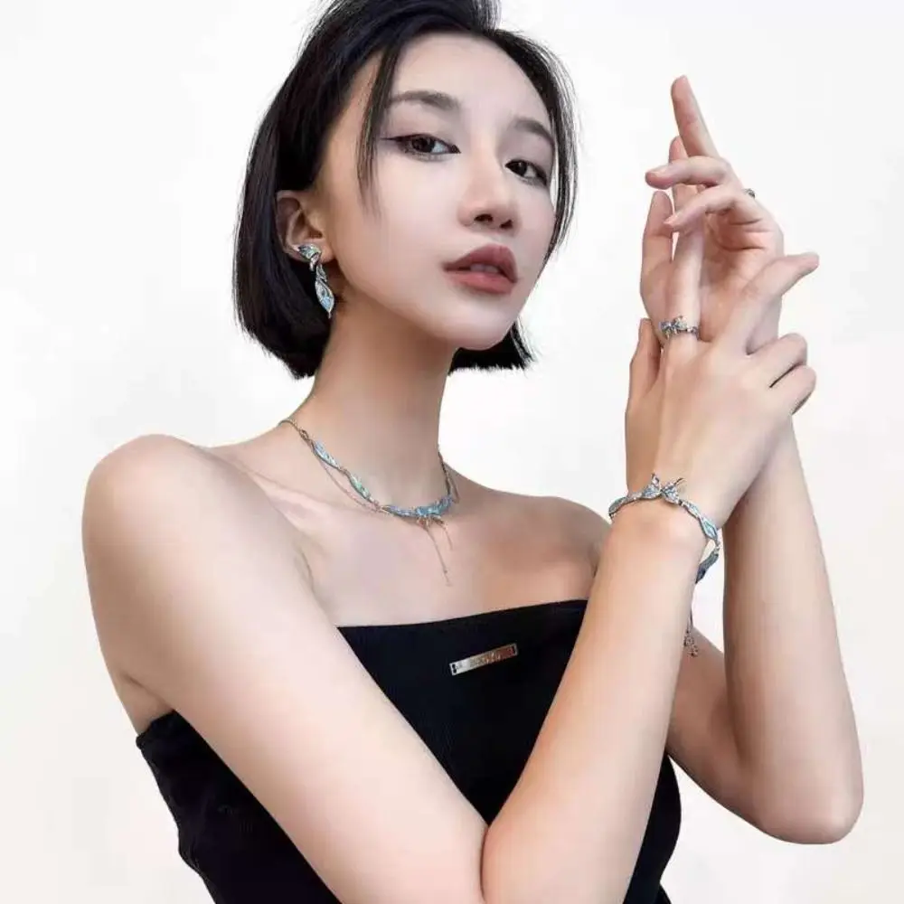 

Korean Style Blue Butterfly Bracelet Women Irregular Geometric Ring Trendy Charm Necklace Y2K Romantic Jewelry Gifts