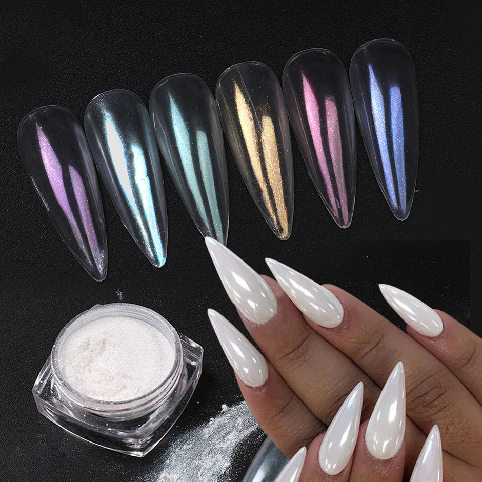 

1Box Moonlight Pearl Nail Powder Shimmer Mirror White Chrome Nail Pigment Rub Mermaid Glitter Dust Polish For Manicure JI8016