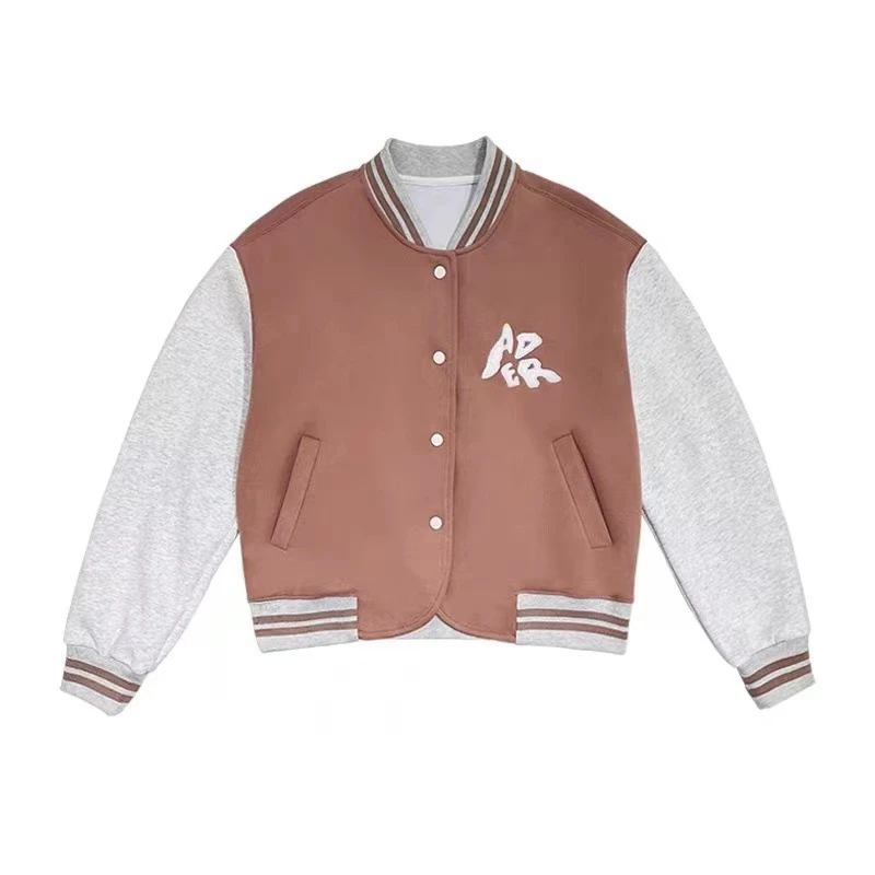 ADER  Autumn New High-Quality Baseball Uniform Leather Label LOGO Three-Dimensional Letters Loose Men's And Women's Jacket Coat