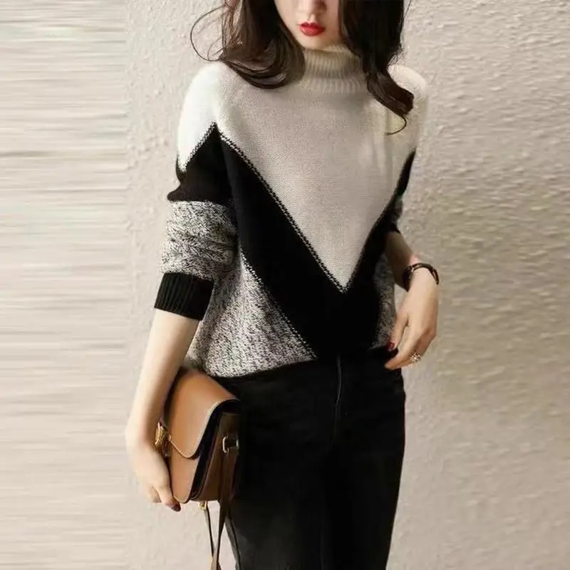 

Pullover Ladies Sweater Knitted Turtleneck Sweaters for Women Long Sleeve Winter Trend with Headings Tops Free Shipping New