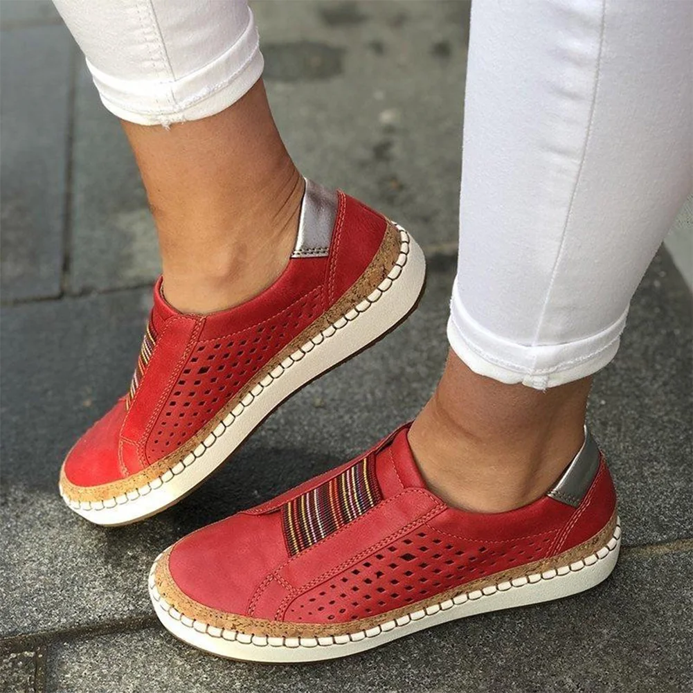2022 New Women Slip on Sneakers Large Size Casual Single Shoes Flat Sneakers Breathable Hollow Out Casual Shoes Ladies