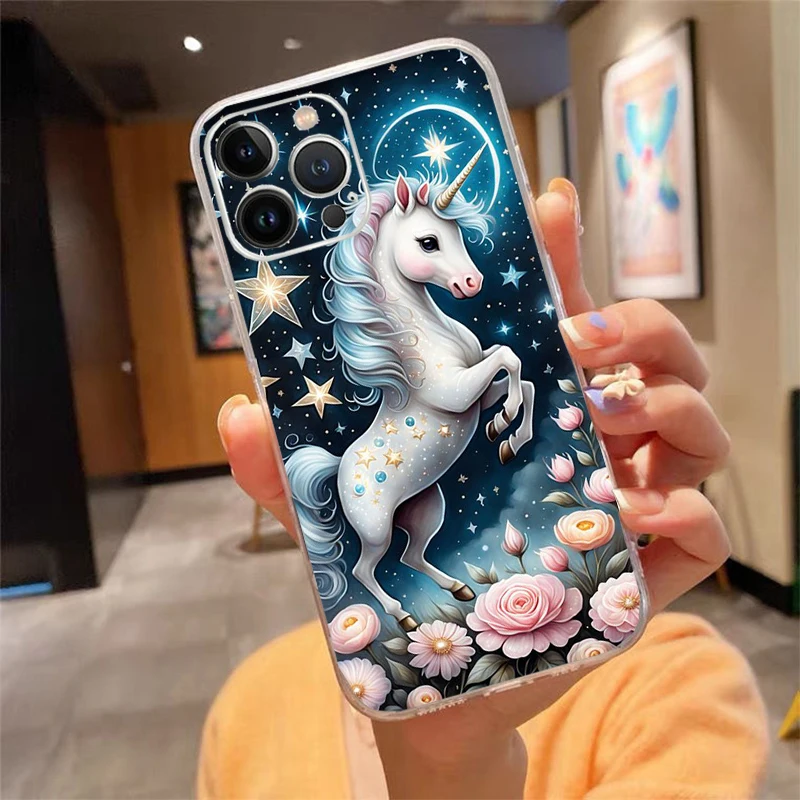 Чехол для телефона с единорогом и лошадью iphone 15 14 Pro Max 13 12 11 XSMax XR mini Plus