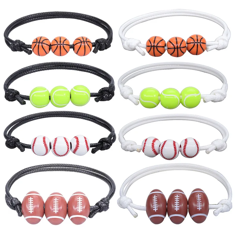 

Charm Leather Bracelet for Women Men Lovers Weave Braided Bangle Adjustable Football Basketball Baseball Sport Ball Jewelry Gift