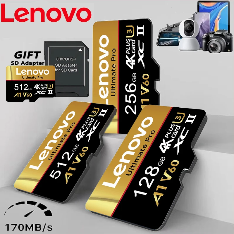 Фото Быстрые карты памяти Lenovo 512 ГБ Micro TF SD, карты памяти TF 256 ГБ, 128 ГБ, 32 ГБ C10 Premium для Android / GoPro / дронов №1