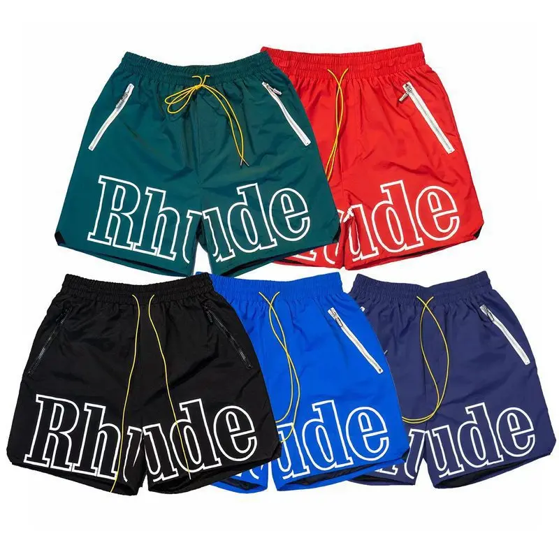 

2023 RHUDE Summer High Street letter-printed drawstring reflective letter-printed casual beach five cent shorts