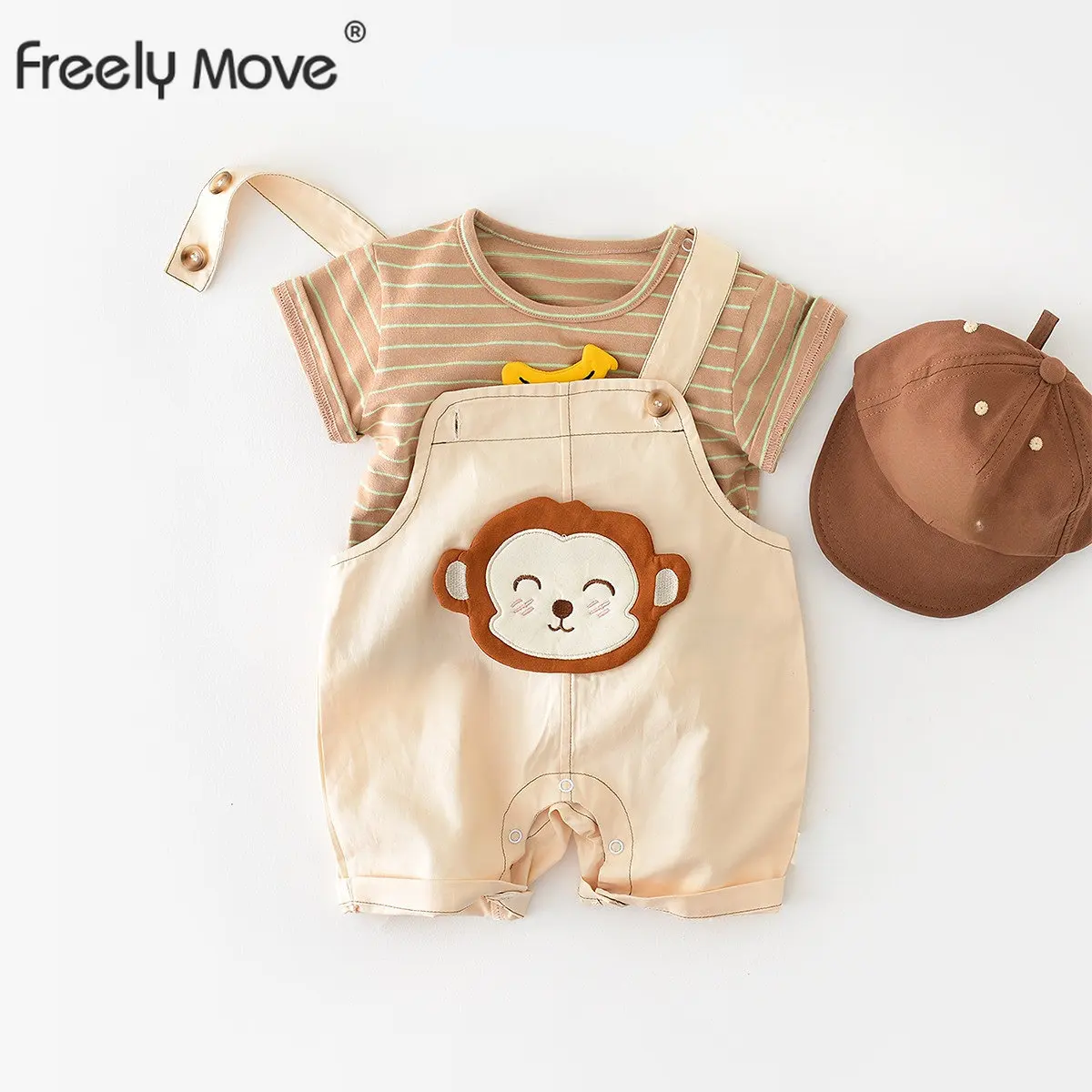 

Комплекты для маленьких девочек и мальчиков, весенне-летние полосатые рубашка с коротким рукавом + комбинезон, костюмы для новорожденных, детская одежда