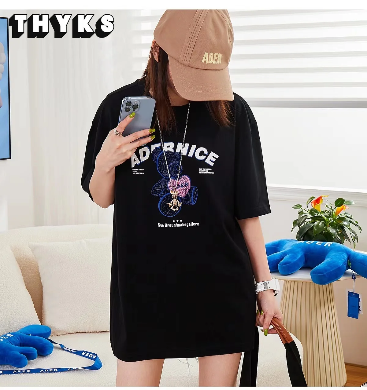 

ADER ERROR High-quality Joint New Love Bear Embroidery Round Neck Short-sleeved Summer Loose Casual Men and Women Couple T-shirt